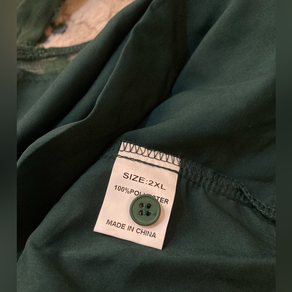 C01 Chiffon Button Up Shirt Swiss Polka Dot Top Dark Green Long Sleeve Sz 2XL - Picture 7 of 9